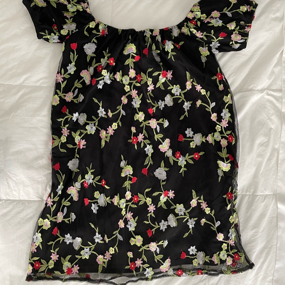 Floral embroidered Babydoll Puff Sleeve Dress